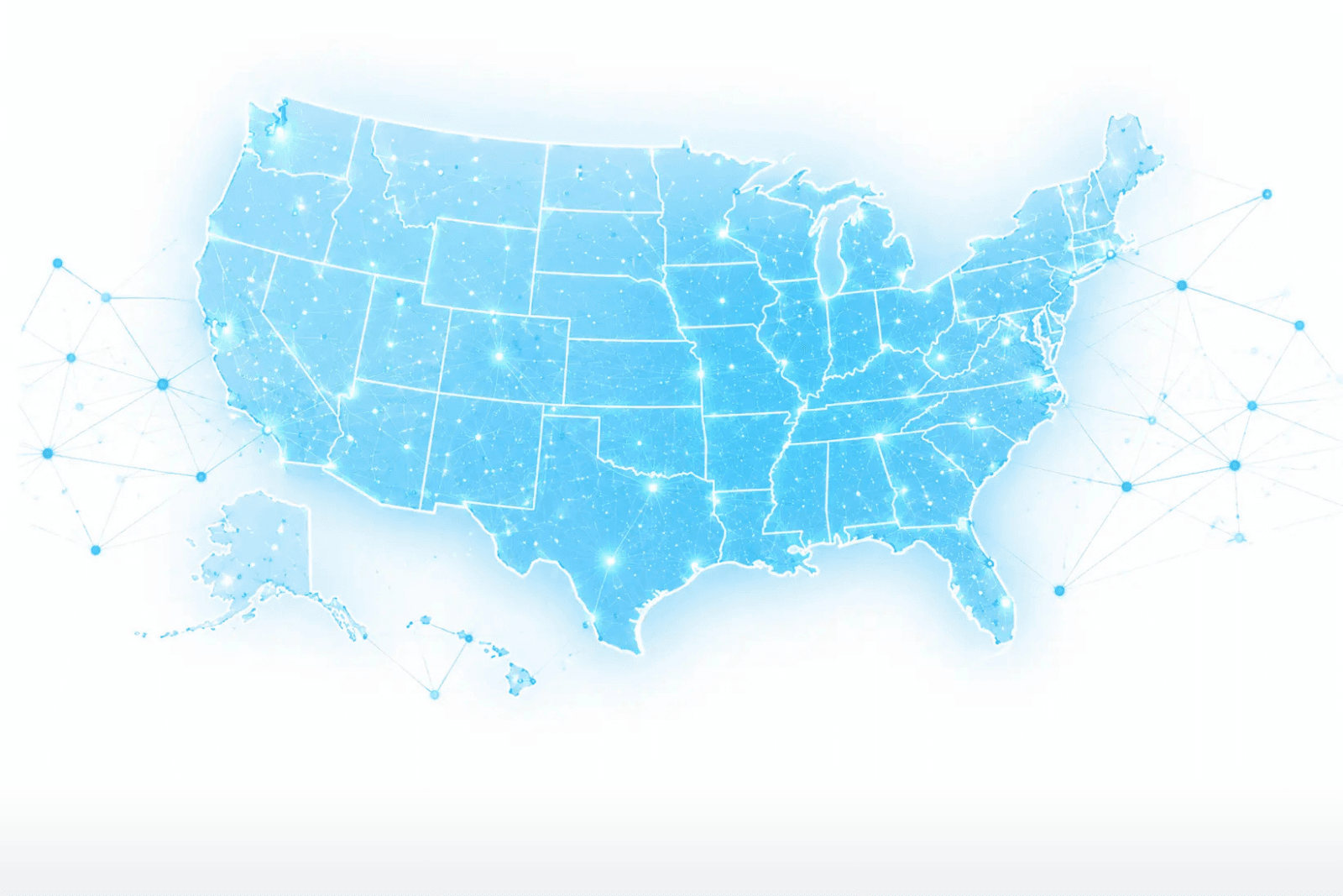 Map of the United States with semiconductor supply chain connections — representing TwinLabs' role in U.S. semiconductor manufacturing infrastructure