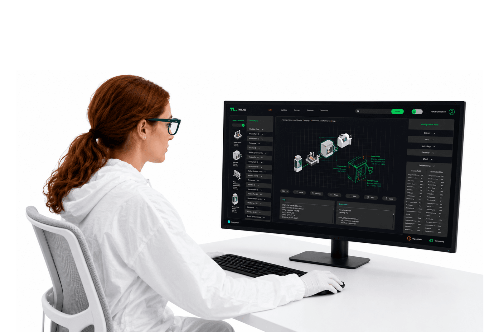Engineer at multi-screen workstation running TwinLabs platform